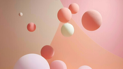 Soft pastel spheres float gracefully against gentle gradient backdrop, creating serene and dreamy atmosphere. harmonious colors evoke sense of calm and tranquility