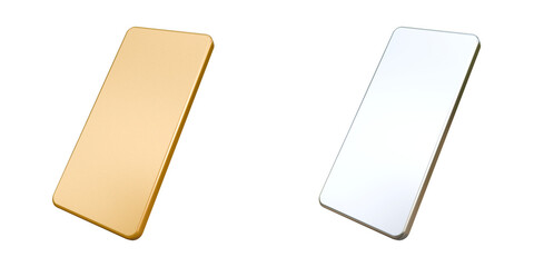 Gold and silver bars on isolated background. One gold and one silver bar 3d illustration. Blank gold and silver bars isolated.