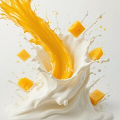 Mango falling into milk splash