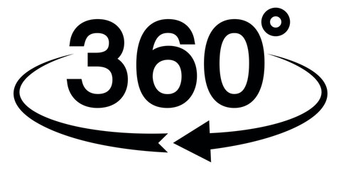360 degree view icon. 360 degrees rotation icon. virtual reality icon. angle 360 degrees. full rotation symbol. rotate cycle, circular moving symbol. vector illustration on transparent background.