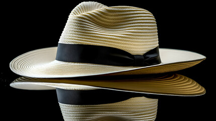 Elegant Straw Hat with Black Ribbon - Realistic Photo of Fashion Accessory