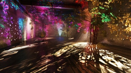 Vibrant Light Reflections in an Imaginative Artistic Space Filled with Unique Expressions