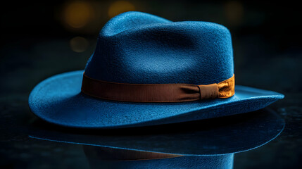 3D Render of a Stylish Blue Fedora Hat with Brown Band