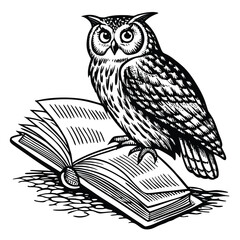 Obraz premium “Nocturnal Knowledge” – Engraved Owl with Open Book