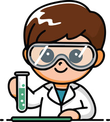 Cartoon Scientist with Test Tube - Science Icon Illustration