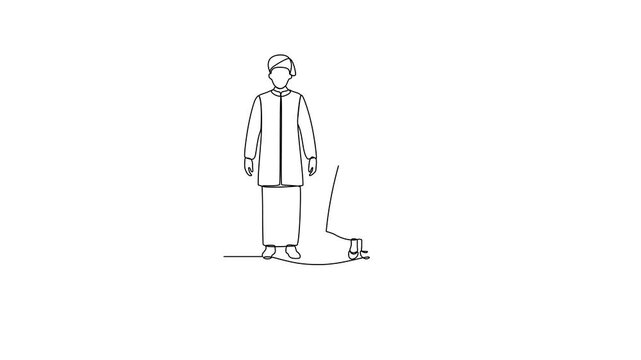 Animated self drawing of Myanmar country couple clothes video design illustration. Asian traditional clothes concept in simple linear style. Fashion and beauty for educational and asset purpose.
