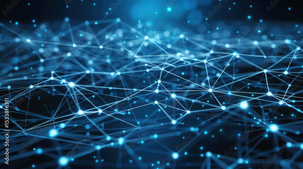 Poster digital network connections create mesmerizing visual of glowing particles blue space, representing 