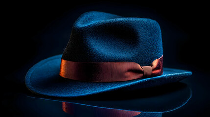 Stylish Blue Fedora Hat with Copper Ribbon: A 3D Rendered Illustration