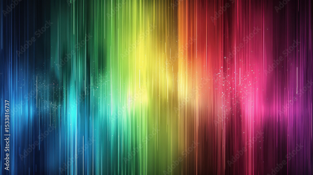 Poster vibrant abstract composition featuring colorful vertical lines in spectrum of hues, creating dynamic