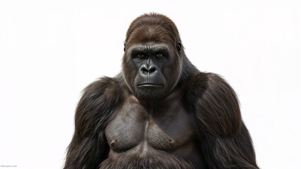 Fototapeta premium Gorilla close view over white background, no shadow