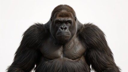 Gorilla close view over white background, no shadow