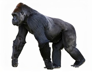 Gorilla close view over white background, no shadow