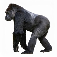 Gorilla close view over white background, no shadow