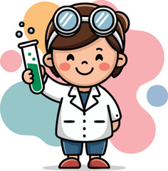Cartoon Scientist with Test Tube - Science Icon Illustration