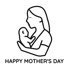 Happy mother's day celebration icon of mother holding baby in arms with love care affection family bond outline vector illustration.