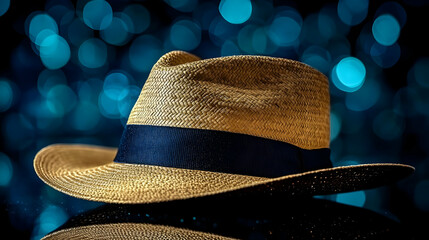 Elegant Straw Fedora Hat with Black Ribbon - Stylish Summer Headwear Photography