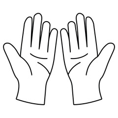 Obraz premium Helping hands open gesture support care symbol in line style vector illustration for charity volunteer teamwork humanity aid design.