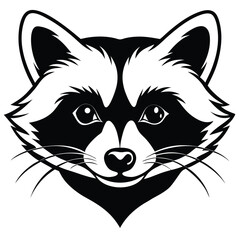 Monochrome raccoon face shows symmetrical details in a stylized vector, creating a bold statement