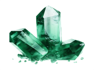 Sparkling emerald crystals cluster isolated on a white background.PNG