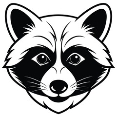 Raccoon face displays a stark black and white design effectively embodying wildlife