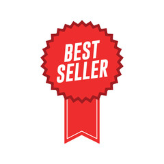 Red Star-Shaped Best Seller Badge Vector – Isolated on White Background