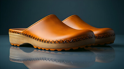 Stylish Orange Leather Clogs 3D Illustration Product Shot