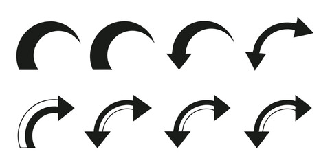 Collection of curved arrows pointing in different directions on a white background design vector