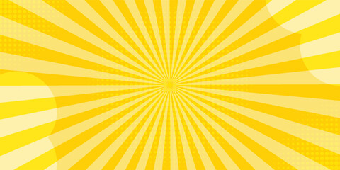 Obraz premium Yellow comic background with sun burst and dot halftone