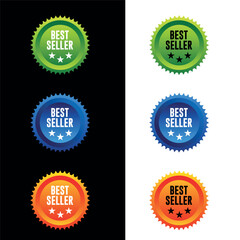 Best Seller Badge Set – Green, Dark Blue, Orange Red – Split Black and White Background