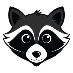 Monochromatic raccoon head looks forward with curious round eyes and simple, elegant design