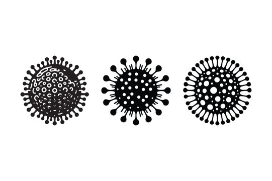 Virus Cell Silhouette Vector Set – Black Infection Microorganism Icons Collection