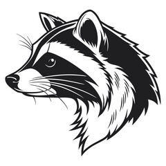 Monochromatic shows a raccoon head profile with detailed fur outlines and facial mask