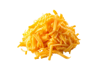 A heap of shredded sharp cheddar cheese isolated on black, Isolated On Transparent Background