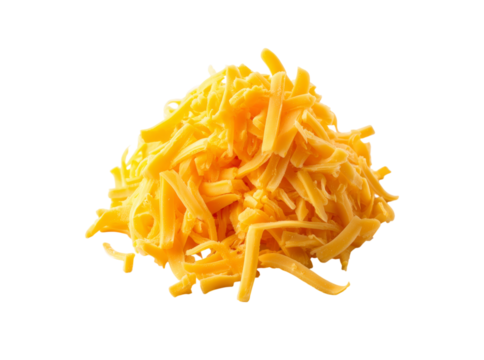 A heap of shredded sharp cheddar cheese isolated on black, Isolated On Transparent Background