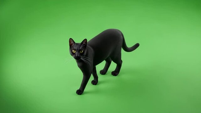cat walking forward with a green screen background