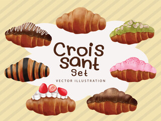 Croissant Set – Cute Bakery Pastry Vector Illustration