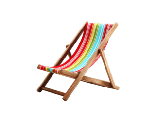 Colorful striped deck chair summer beach relaxation holiday, Isolated On Transparent Background