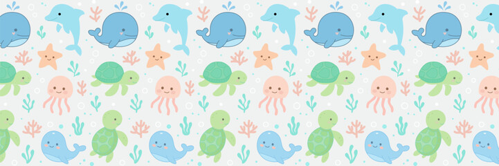 Doodle cute animal in the sea