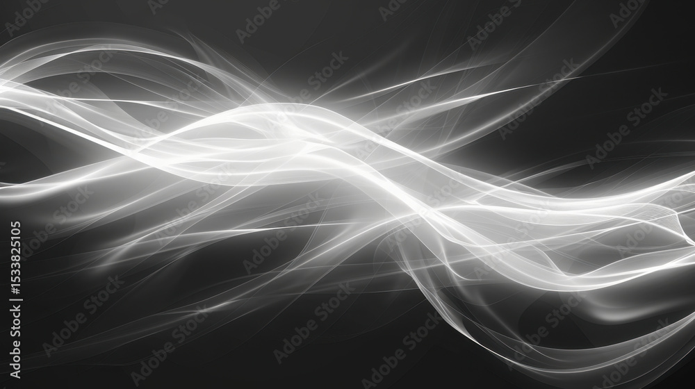Poster mesmerizing display of white glowing threads of light layered on dark background, creating ethereal 