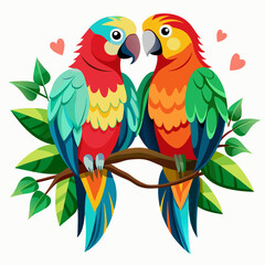 Obraz premium Colorful parrots perched on a branch illustration wildlife animals art