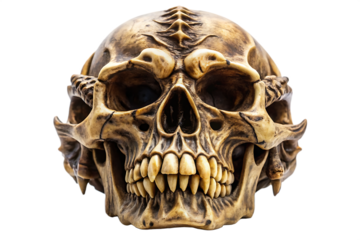 Gnarled skull with fangs, isolated on a white background