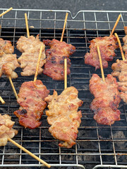 Thailand treditionlal food, Thailand street food, pork are grill with sweet sauce.