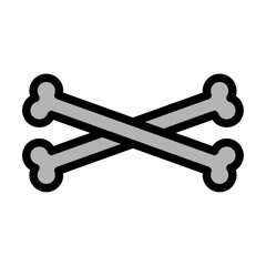Flat crossbones icon on white background for warning or pirate theme design