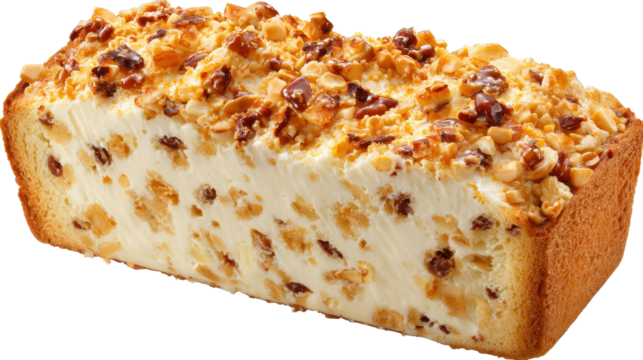 Delicious cake topped with nuts and creamy frosting delight. transparent background