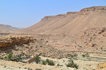 Arid Landscape Surrounding Chenini Village, Ancient Berber Troglodyte Village in the Sahara Desert of Tunisia