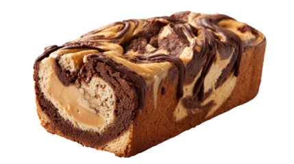 Delicious marble loaf cake with chocolate and vanilla swirls. transparent background