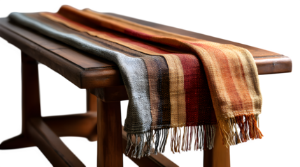 Handwoven table runner in earthy tones isolated on transparent background