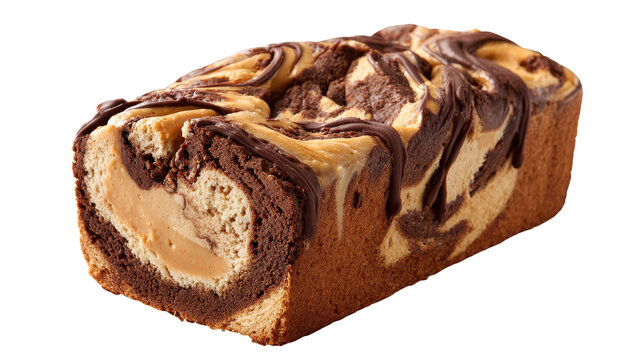 Delicious marble loaf cake with chocolate and vanilla swirls. transparent background