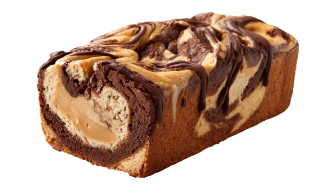 Delicious marble loaf cake with chocolate and vanilla swirls. transparent background