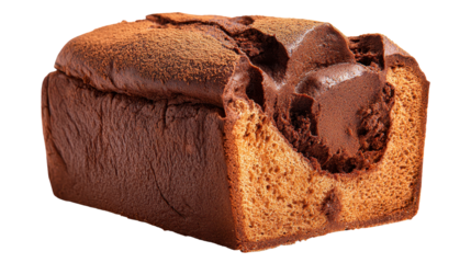 Freshly baked chocolate loaf showcasing rich texture and flavor. transparent background